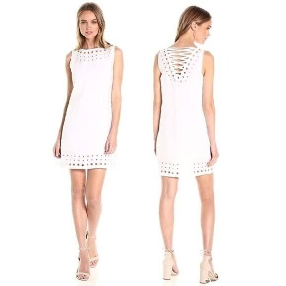 Anthropologie Bailey 44 Playa Blanca Linen Knee Length Eyelet Shift Dress Size 2 - Picture 1 of 16